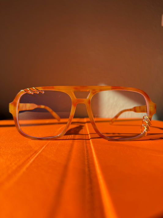 Orange Tortoise Blue Light Aviator